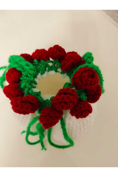 Anelli Geantă tricotată manuală cu flori, geantă similară cu pătură buchet