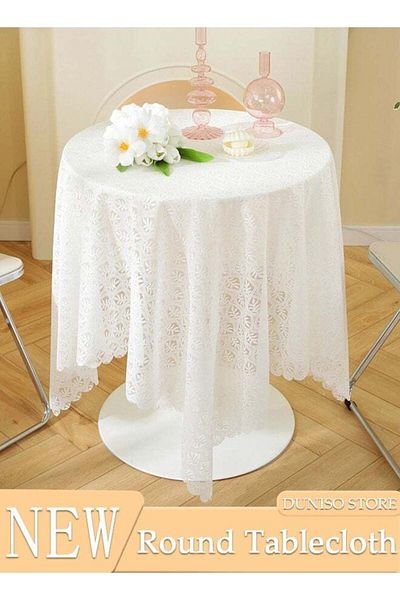 Generic DUNISO White Round Tablecloths Polyester Table Cloth Bulk Washable Polyester Fabric Tablecloths Tabl