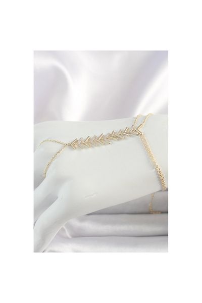 Skygo Brass Gold Color Zircon Stone V Model Women's Şahmeran - Tj-Sn631