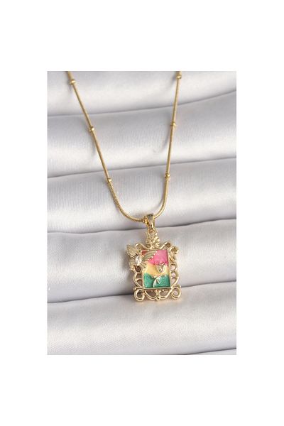 Skygo 316L Steel Gold Color Colorful Zircon Stone Butterfly Embroidered Portrait Model Women's Necklace - Tj-Bko10024