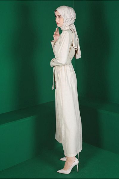 Alvina Ριγέ παλτό με ζώνη και κουμπιά - 10589