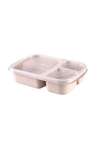 HALAMODO 3-Grid Lunch Box With Lid Beige/Clear 23.5x15x5cm