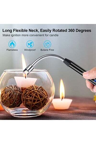 HALAMODO 360 Degree Windproof Flameless Flexible Neck Long USB Type-C Recharg...