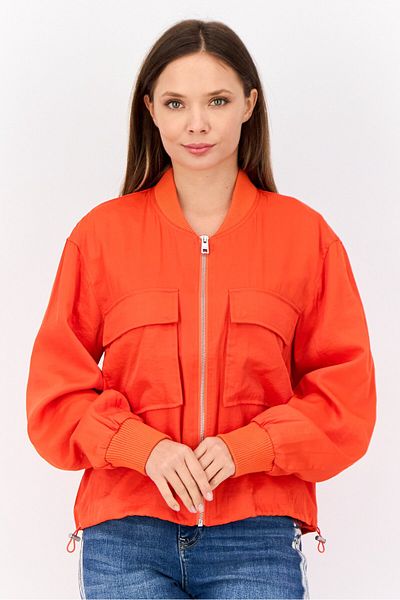 Esprit Women Solid Bomber Jacket, Red