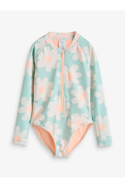 Next Baby Sun Proof Upf50 One Piece Blue/Pink Floral Print Long Sleeve Swimsuit Alye76817
