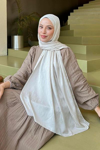 lamelif Q Pattern Jacquard Series Shawl Ecru
