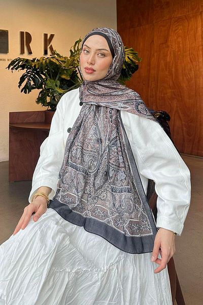 lamelif Retro Pattern Cotton Shawl Soft Brown
