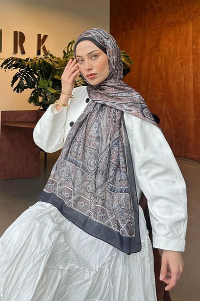 lamelif Retro Pattern Cotton Shawl Soft Brown
