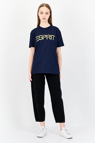 Esprit Women Crew Neck Short Sleeve Brand Logo T-shirt, Navy