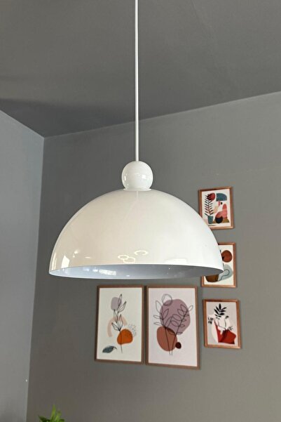 Bamyum Yimpi Avize Tekli Beyaz Boncuk Başlık Sarkıt Salon Kuaför Cafe Dekoratif Aydınlatma Pastane