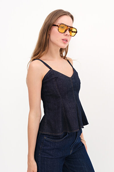Addax Denim Blouse with Straps A17189