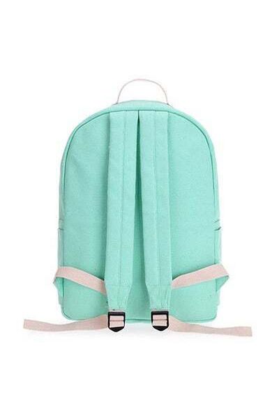 HALAMODO 4-Piece Japanese Cat Harajuku Student Backpack Set Green/White