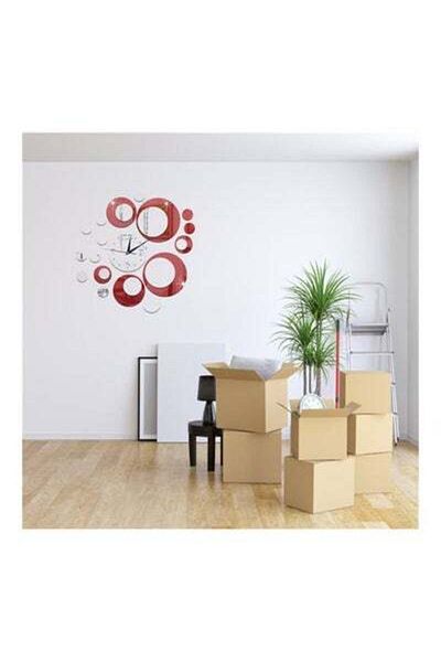 HALAMODO 3D Decorative Mirror Wall Sticker Silver/Red 45x50centimeter