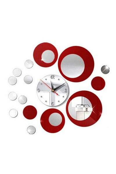 HALAMODO 3D Decorative Mirror Wall Sticker Silver/Red 45x50centimeter
