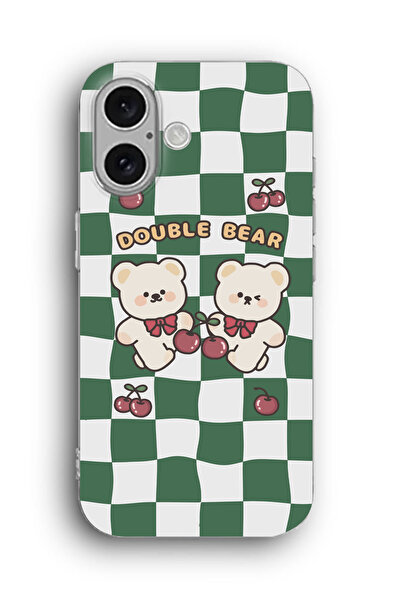 iPhone 16 Uyumlu Double Bear Desenli Silikon Şeffaf Telefon Kılıfı