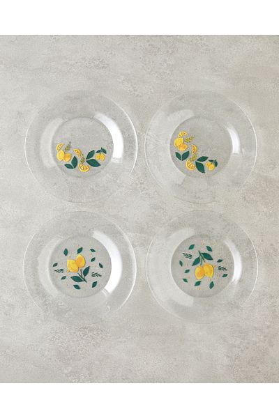 English Home Lemon Glass 4-Piece Cake Plate 19 cm Yellow-Green