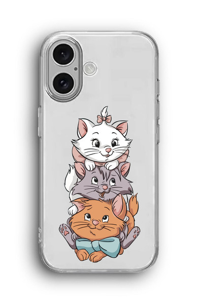 SUPER FRAME iPhone 16 Uyumlu Sevimli Kediler Desenli Silikon Şeffaf Telefon K...