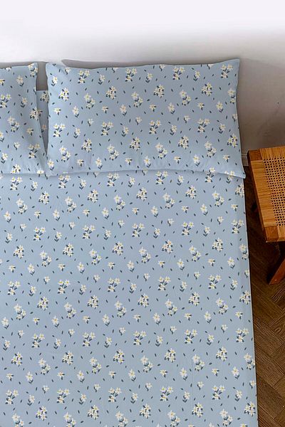 Rivaİstanbul Blue Minimal Daisy Double Bed Sheet Cotton