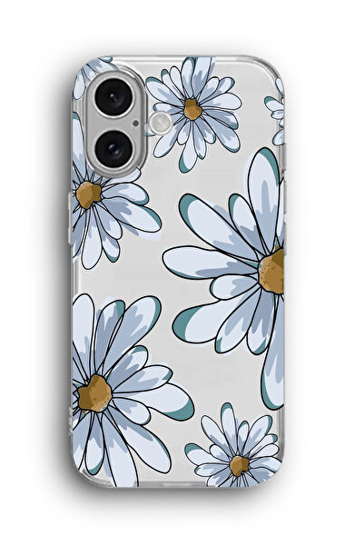 SUPER FRAME iPhone 16 Uyumlu Papatya Desenli Silikon Şeffaf Telefon Kılıfı