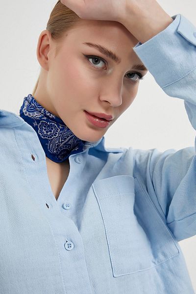 Arma Life Γυναικείο καλοκαιρινό μουσελίνα Oversize Μπλε πουκάμισο με τσέπες