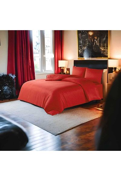 Deneme Zamanı Red Satin Duvet Cover Set, Double Hotel and Home Type, 2 Pillow Cases and Sheets, Elastic Free