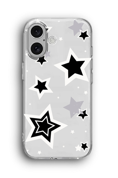 SUPER FRAME iPhone 16 Uyumlu Yıldızlar Desenli Silikon Şeffaf Telefon Kılıfı