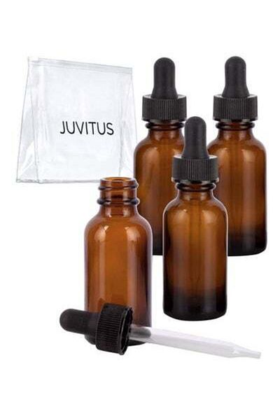 HALAMODO 4-Piece Amber Glass Boston Dropper Bottle Set Brown/Black