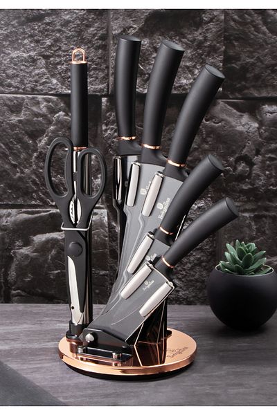 Berlinger Haus Knife set in a holder 8 pcs Black Rose Collection