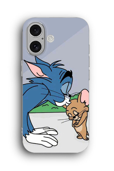 SUPER FRAME iPhone 16 Uyumlu Tom ve Jerry Desenli Silikon Şeffaf Telefon Kılıfı