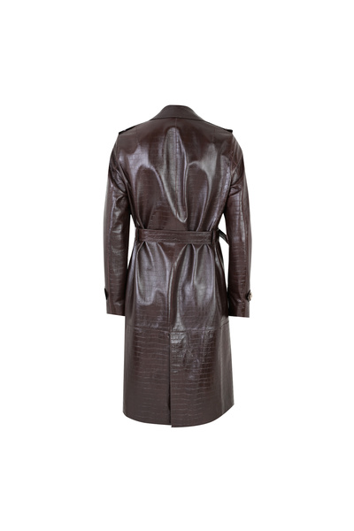 Desa Kadın Kahve Kroko Baskılı Deri Trençkot