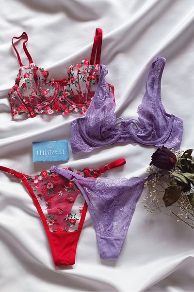 MAİZEN Women's Underwire Gathering Unfilled 2-Piece Lace Bra Set