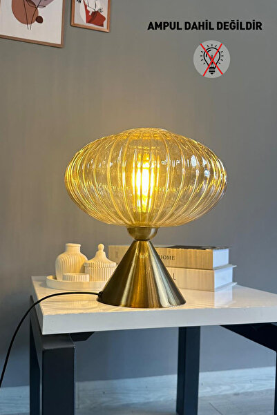 Bamyum Elegant Cam Bal Rengi Masa Lambası Dekoratif Masaüstü Aydınlatma Hol A...