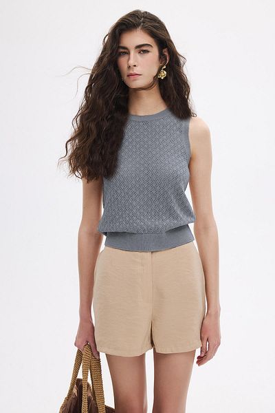 SHERIN Gray Openwork Knitwear Blouse