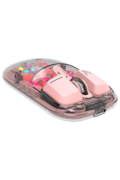 Everest OPAL Şarj Edilebilir Sessiz Pembe Transparan RGB 2in1 2BT ve 2.4GHz Kablosuz Mouse