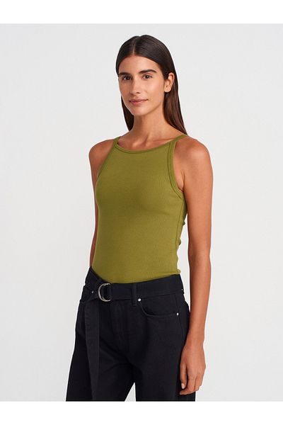 Dilvin 21055 Strappy Tank Top-Oil Green