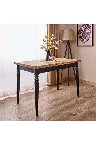 Just Home Yandan Açılır Lake Ayaklı Masa - Safir Meşe / Siyah - 110 cm