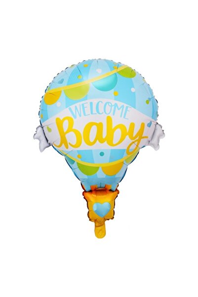 Teo Metallic Foil Balloon, Mini Figurine, Boy Hot Air Balloon Model, Welcome Baby Theme