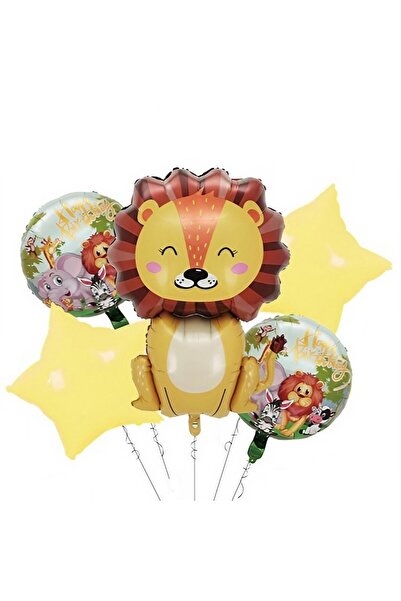 Flippy Set de 5 baloane folie metalică - Temă ziua de naștere junglă, Leu 69,5x101 cm, Multicolor