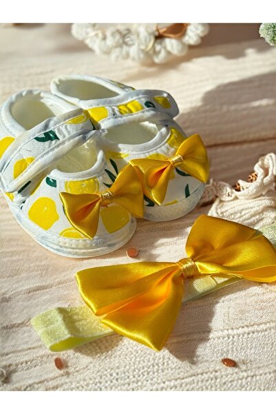 Genel Markalar Kız Bebek LİMON Meyveli Fiyonklu Patik Ve Bandana Takım