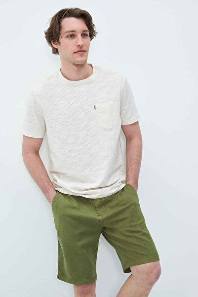 UCLA Ανδρικό μπλουζάκι CALEB Bone Color Crew Neck Standard Fit με τσέπες