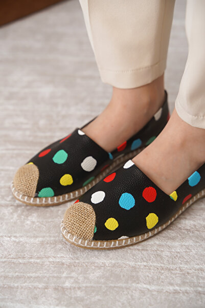 Moda Değirmeni Black Colored Women's Straw Toe Daily Ballerinas Md1010-111-0001