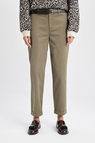 DeFacto Gabardine Winter Pants - High Waist with Pockets and Straight Legs D7413Ax24Au