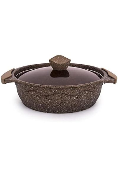 ALSAIF Shallow Pot By Al Saif, Made Of Non-stick Aluminum, Comes With Glass Lid - Size: 26 Cm, Color: Grani