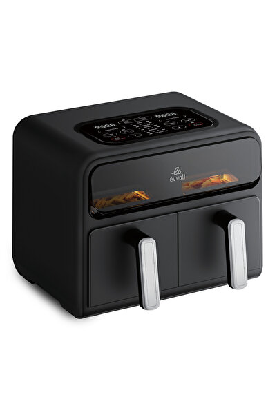 evvoli مقلاة هوائية سعة 9 لتر بتصميم سلة مزدوجة، 9 برامج محددة مسبقًا، 2400 و...