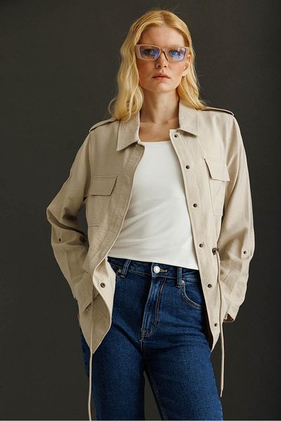 Desen Triko Women's Safari Model Linen Jacket Stone