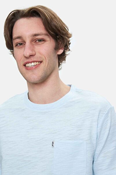 UCLA CALEB Sky Blue Crew Neck Standard Fit Ανδρικό Tshirt με τσέπες