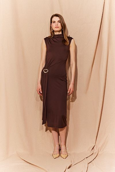 DeFacto Bodycon Bodycon Αγκαλιασμένο ζιβάγκο Basic ίσια πόρπη Αμάνικο Midi βραδινό φόρεμα E8947ax25sp