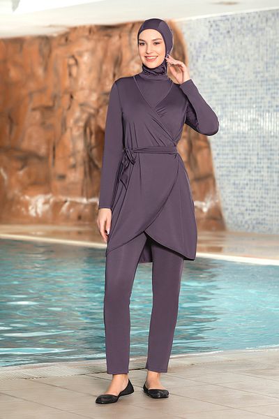 REMSA 3-Piece Pareo Lycra Full Covered Hijab Swimsuit 1252-30 Purple