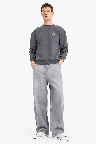 DeFacto Fast & Furious Boxy Fit Crew λαιμόκοψη με στάμπα χοντρό φούτερ E1115AX25SP