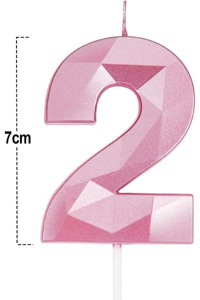 PARTY GO Set of 2 PARTY GO 21st birthday candles, diamond pattern, wax, pink, 7 cm
